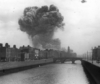 An explosion at the Four Courts during bombardment